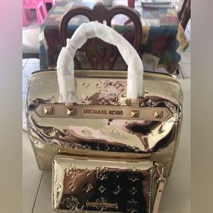 Michael Kors Kara Pale Gold Duffel Satchel Bag